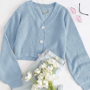 SHEIN EZwear Bishop Sleeve Button Up Cardigan